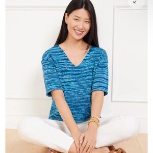 Talbots Space Dye Elbow Sleeve V Neck Pullover Sweater